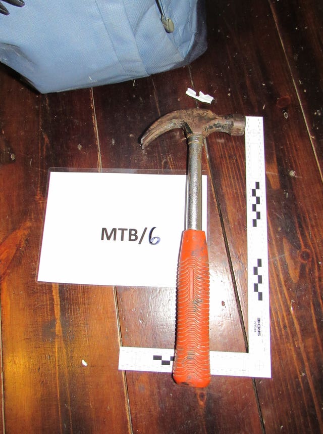 A hammer was also found in his bag (CPS/PA)