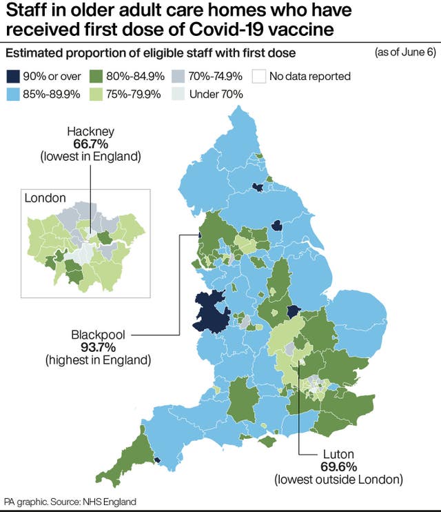 Staff in older adult care homes who have received first dose of Covid-19 vaccine