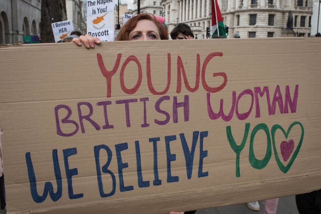 A protest outside Downing Street in central London in support of the British woman