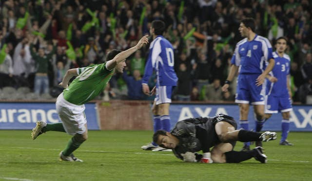 The Republic of Ireland’s Robbie Keane, left, celebrates scoring against Cyprus at Croke Park in 2008
