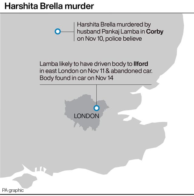 Locator map of scenes related to the murder of Harshita Brella