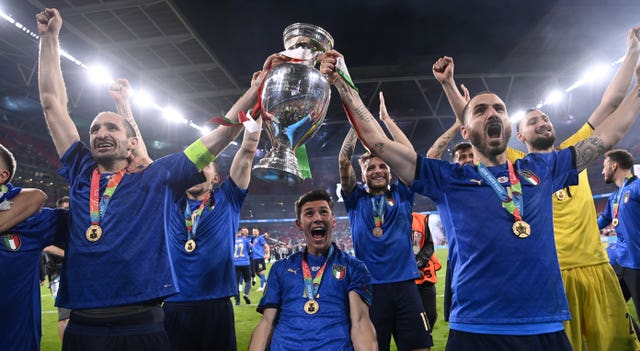 Leonardo Bonucci (right) celebrates winning the Euro 2020 final at Wembley