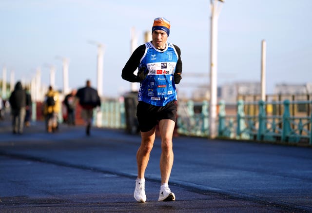 Kevin Sinfield during day six of the 7 in 7 in 7 Challenge in Brighton and Hove.