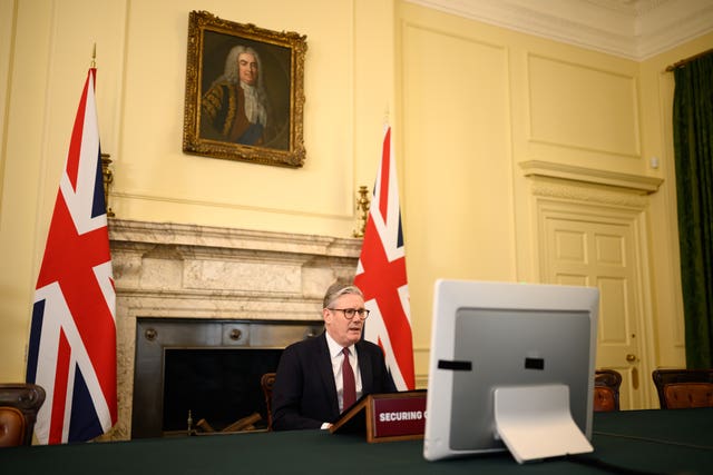 Sir Keir Starmer hosts a video conference call with international leaders to discuss support for Ukraine