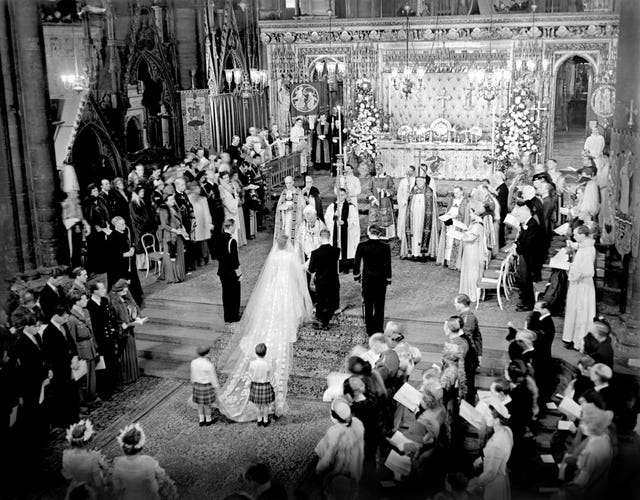 The wedding of Princess Elizabeth and the Duke of Edinburgh in Westminster Abbey