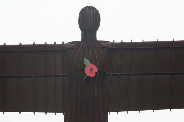 The Angel of the North with a poppy