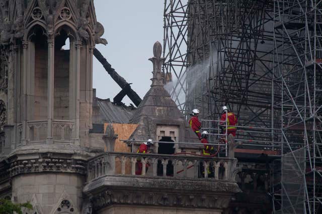 Firefighters at the Notre Dame cathedral fire