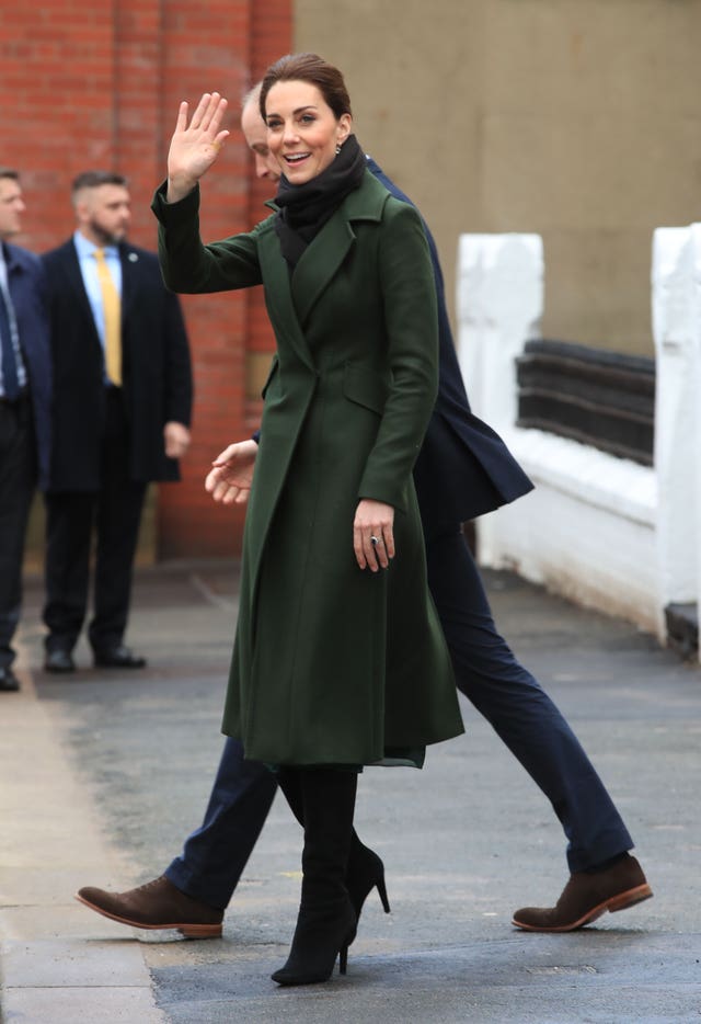 The Duke and Duchess of Cambridge leave after a visit to Kirby Road in Blackpool