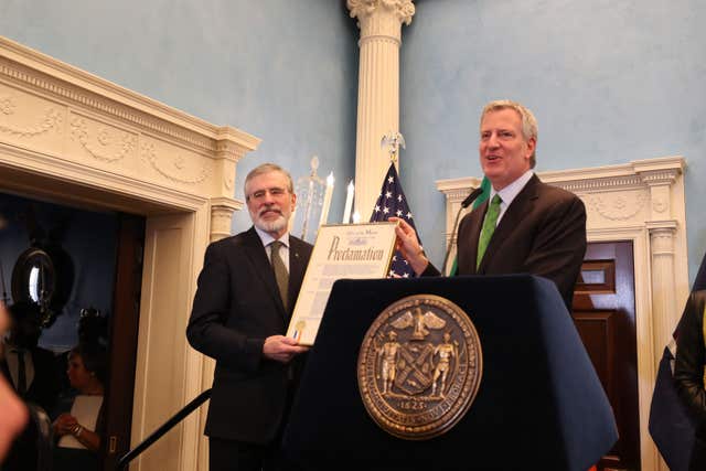 Mayor Bill de Blasio designates 'Gerry Adams Day' (Niall Carson/PA)