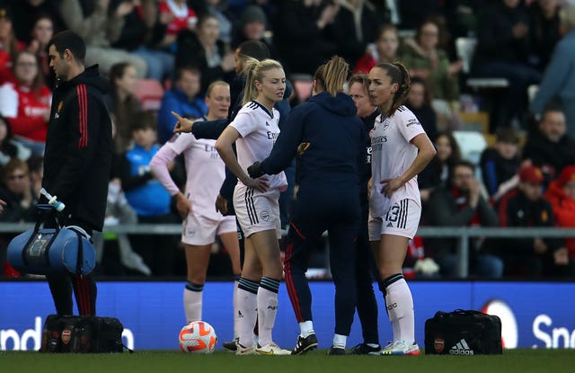 Leah Williamson after getting injured while playing for Arsenal (Simon Marper/PA)