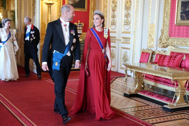 The Prince and Princess of Wales at the State Banquet for President of France Emmanuel Macron and his wife Brigitte Macron, at Windsor Castle, Berkshire, on day one of the French president’s state visit to the UK