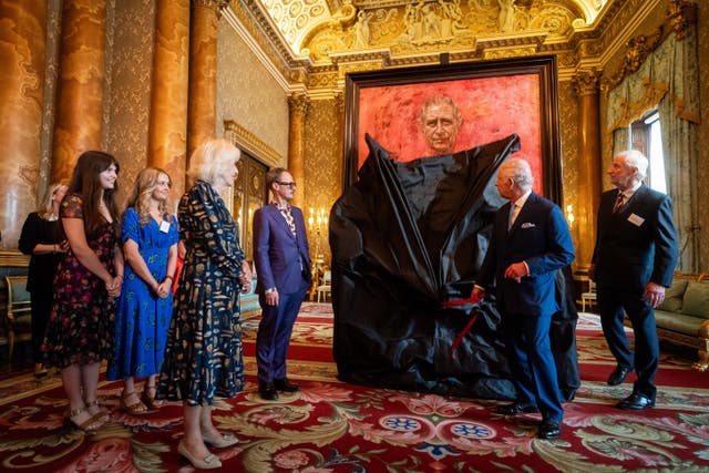 The King and Queen at the unveiling of Jonathan Yeo’s portrait of Charles at Buckingham Palace in May 