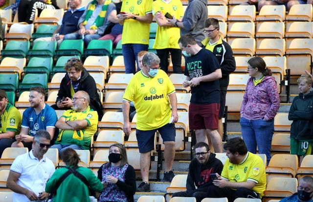 Up to 1,000 fans were allowed to attend Norwich's Championship clash with Preston at Carrow Road in September (Nigel French/PA).