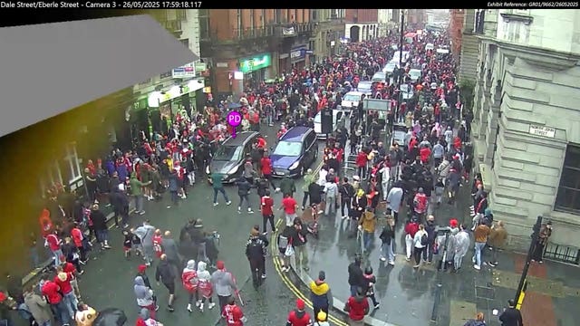 Screengrab taken from video footage of members of the public moving out of the way of Paul Doyle’s car