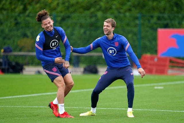 Kalvin Phillips (left) and Patrick Bamford during England training