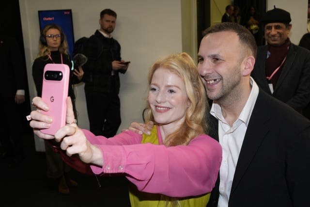 Green Party’s Hannah Spencer celebrates her win with leader Zack Polanski 