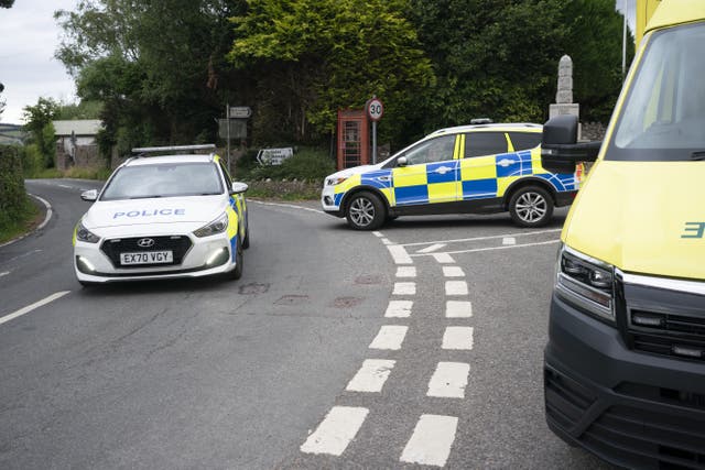Emergency services near the scene of a bus crash on the A396 Cutcombe Hill, between Wheddon Cross and Timbercombe, near Minehead