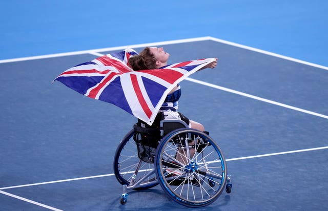Jordanne Whiley celebrates after winning the women's singles bronze medal match