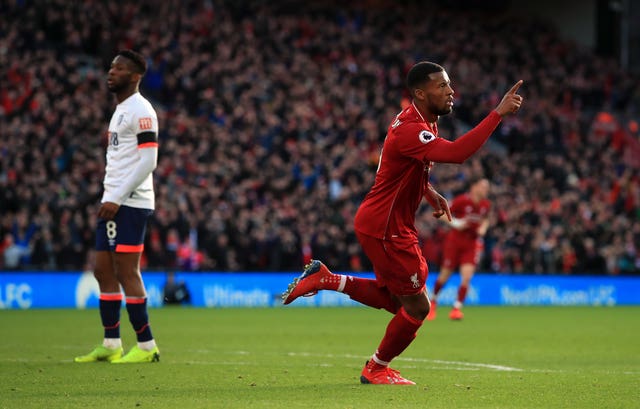 Georginio Wijnaldum's goal against Bournemouth is the only one Liverpool have scored from midfield since Boxing Day