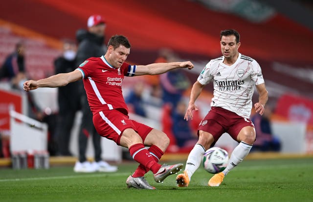 Cedric Soares, right, faced Liverpool in the Carabao Cup