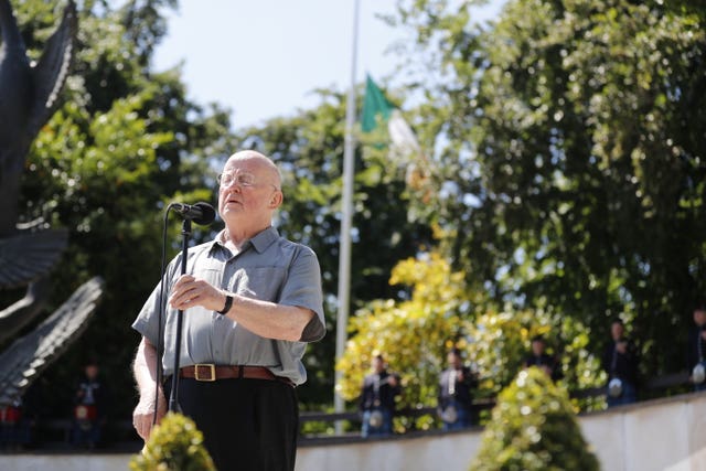 Christy Moore singing during a Stardust ceremony of commemoration at the Garden of Remembrance in Dublin