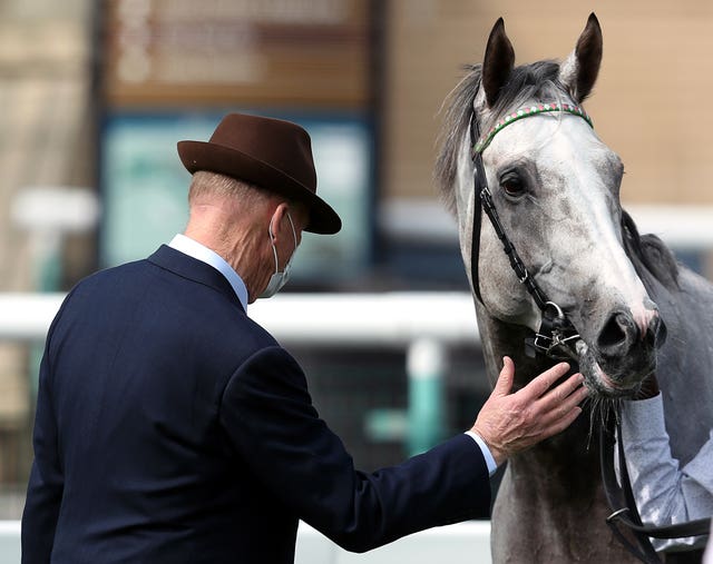 John Gosden gives Logician a pat after his comeback win