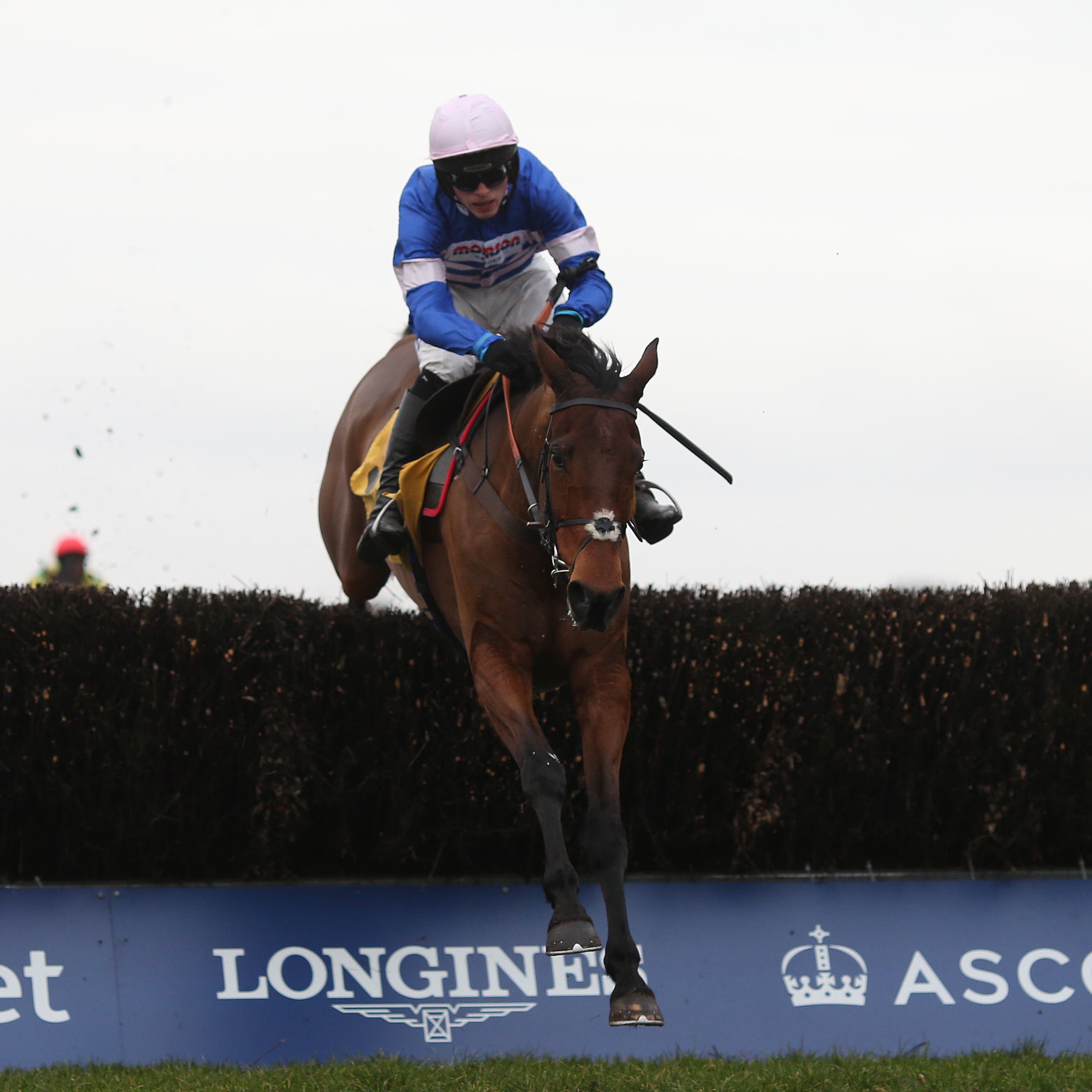 Cyrname clears the last fence as he storms to victory in the Betfair Ascot Chase