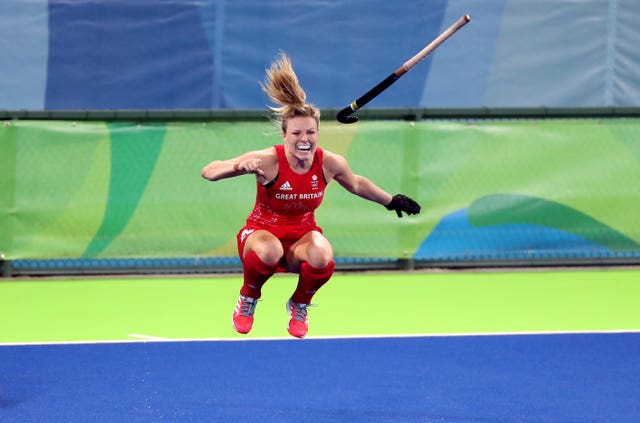 Hollie Webb jumps for joy after scoring the winning penalty as Great Britain's women claimed a first Olympic hockey gold by beating defending champions Holland at Rio 2016. The final finished 3-3 in normal time, before Britain's goalkeeper Maddie Hinch made a string of remarkable saves in the 2-0 shootout success
