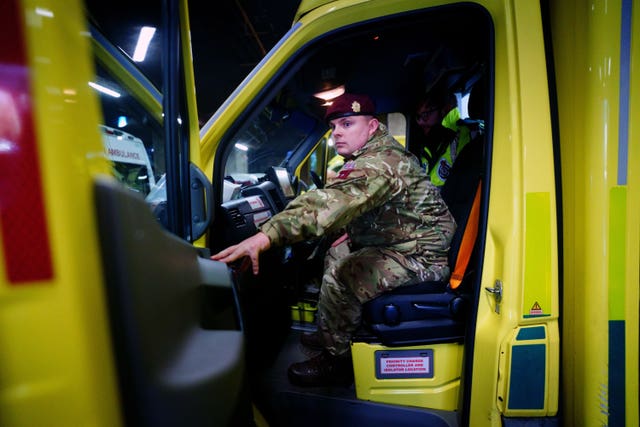 Soldiers preparing to provide support for ambulance crews during the strike