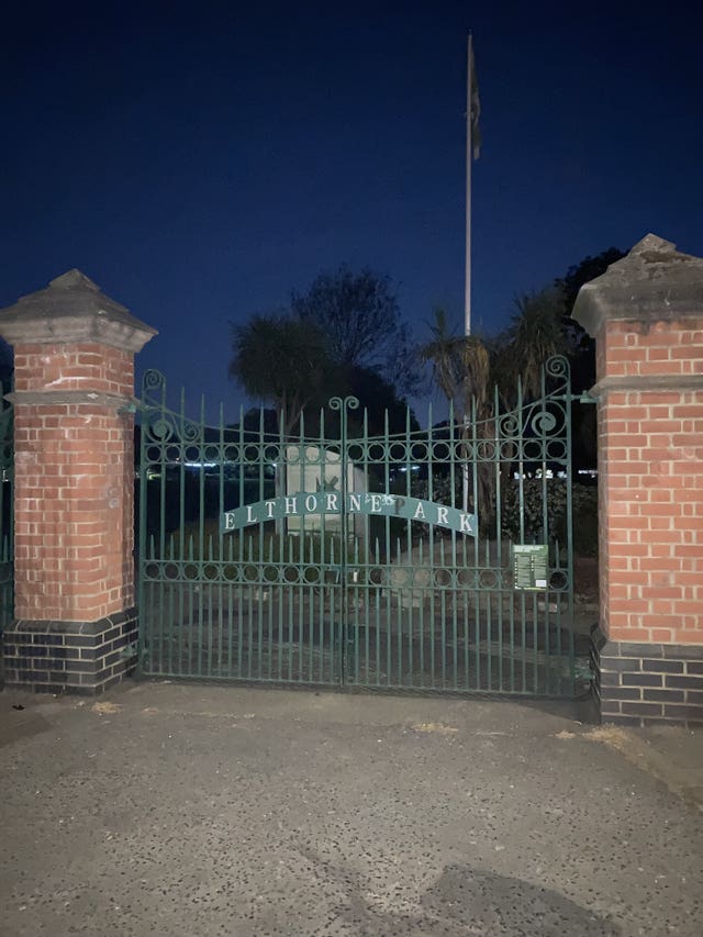 The entrance gates at Elthorne Park in Ealing 