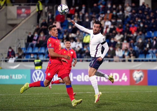 Ben Chilwell, right, scores against Andorra