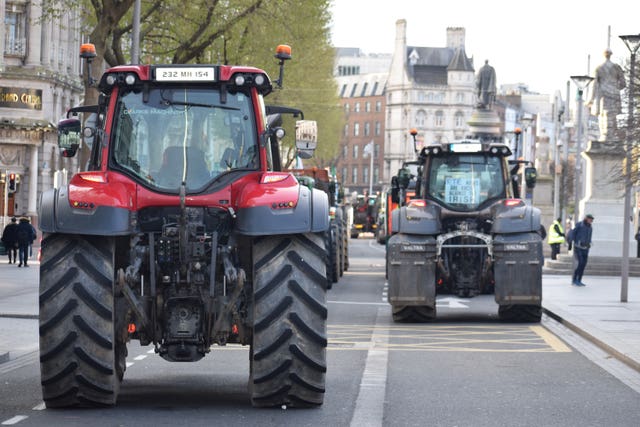 Tractors on O'Connell Street in Dublin