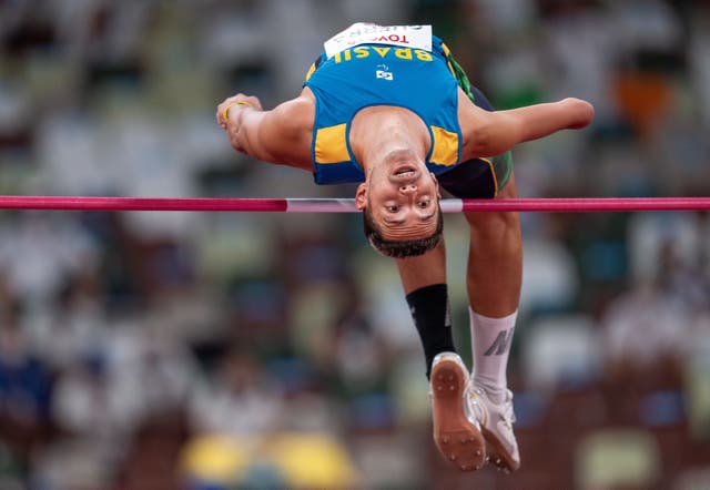 Brazil's Paulo Guerra competing in the men's high jump T47 final at the Paralympics