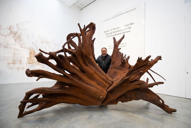 Chinese artist Ai Weiwei opens his new exhibition Ai Weiwei: Roots at the Lisson Gallery, London
