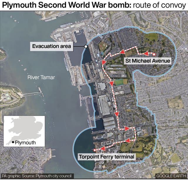 Plymouth Second World War bomb: route of convoy