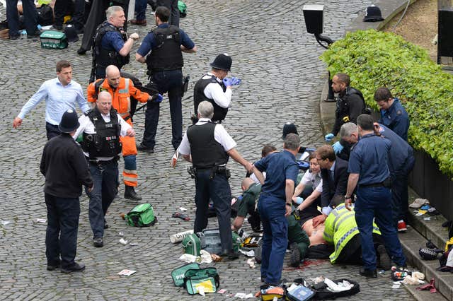 Tobias Ellwood at the scene of the attack (Stefan Rousseau/PA)