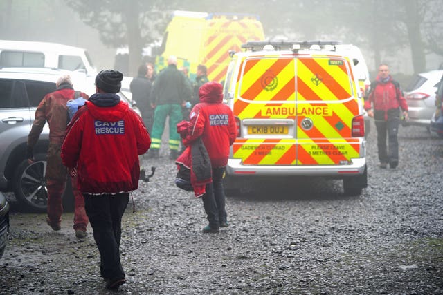 Rescuers near Penwyllt, Powys in the Brecon Beacons