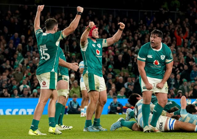 Ireland players celebrate at the final whistle