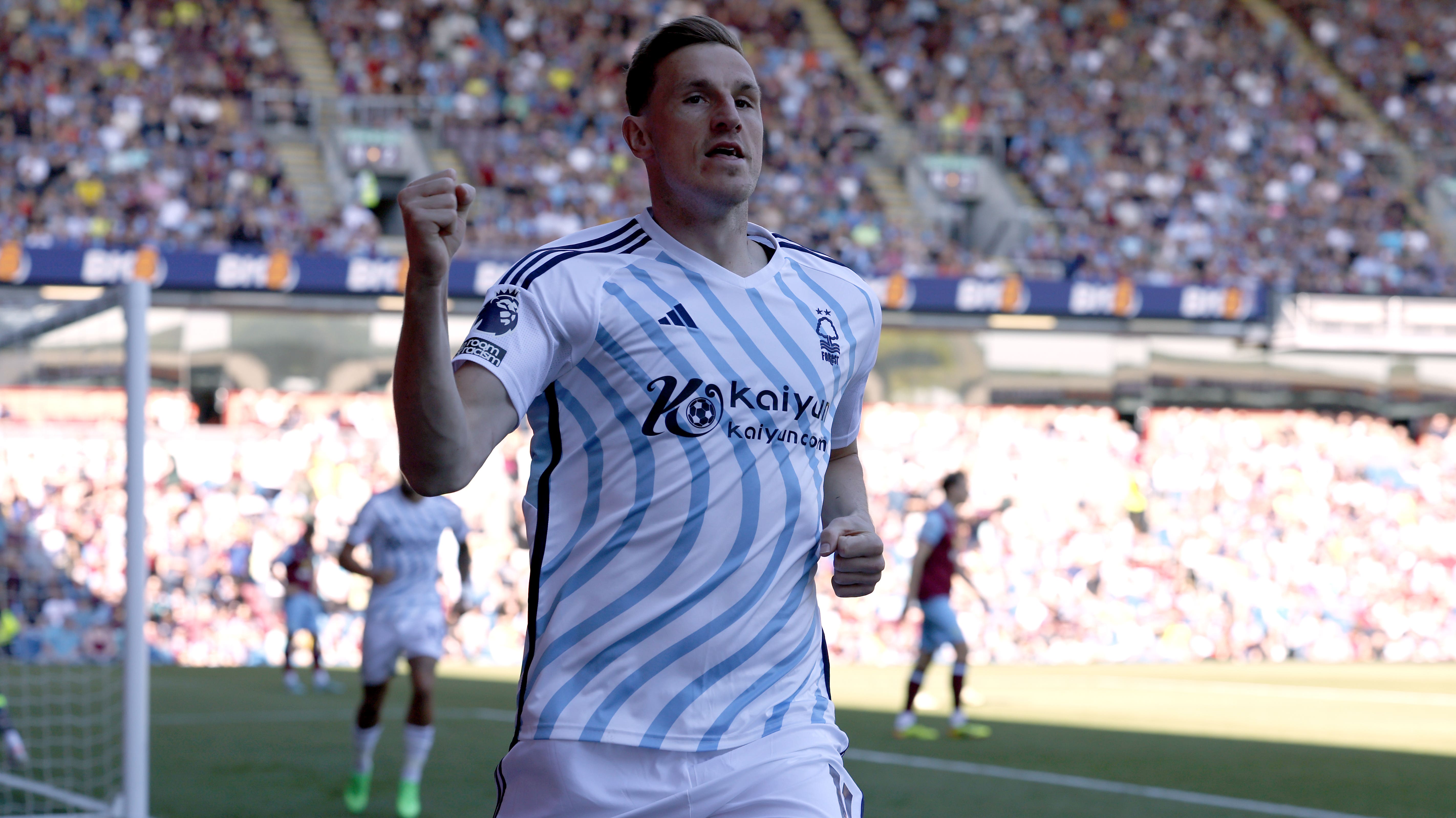 Chris Wood’s brace guided Nottingham Forest to victory at Burnley (Richard Sellers/PA)