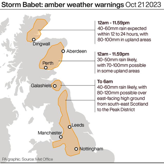 Storm Babet:Aamber weather warnings Oct 21 2023