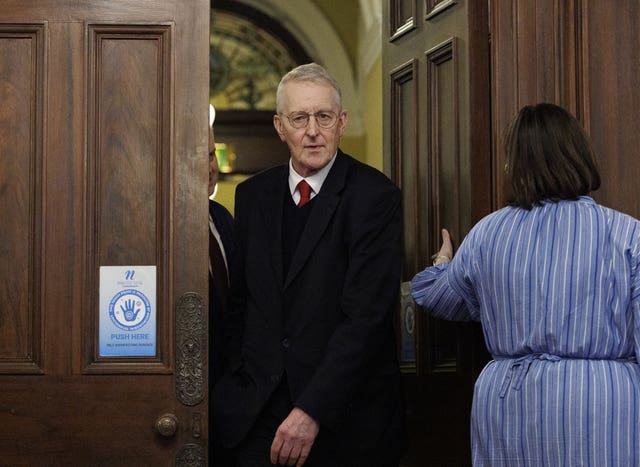 Hilary Benn leaves a meeting of the East-West Council