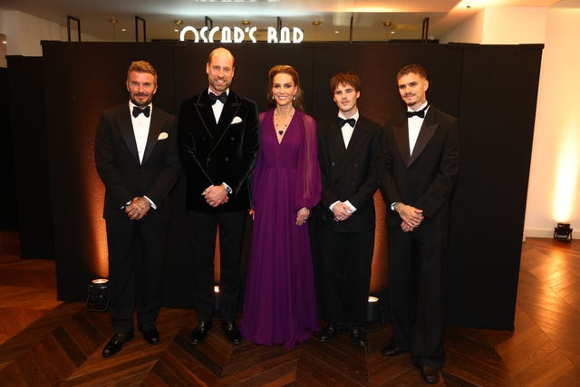 The Prince and Princess of Wales with David Beckham  and his songs Cruz, second right, and Romeo, right