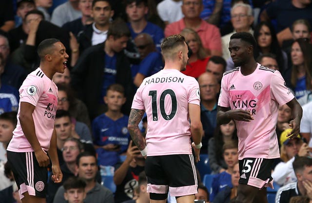 Wilfred Ndidi (right) celebrates his equaliser 