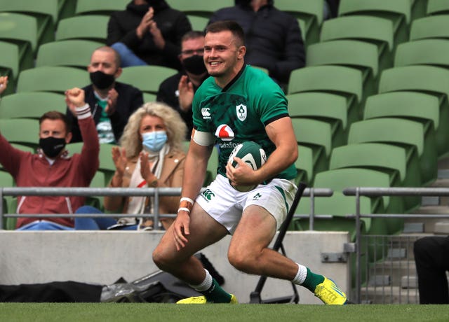 Jacob Stockdale scored Ireland's fifth and final try (Donall Farmer/PA)