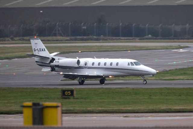 A private plane carrying the Duke of Sussex arrives at Aberdeen Airport as he travels to Balmoral