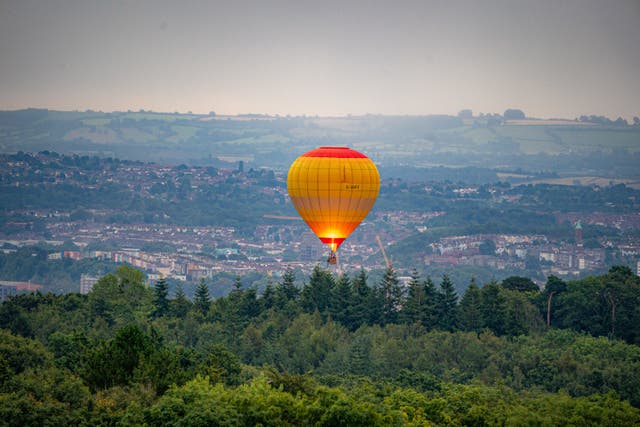 A hot air balloon floats above North Somerset at the 46th Bristol International Balloon Fiesta