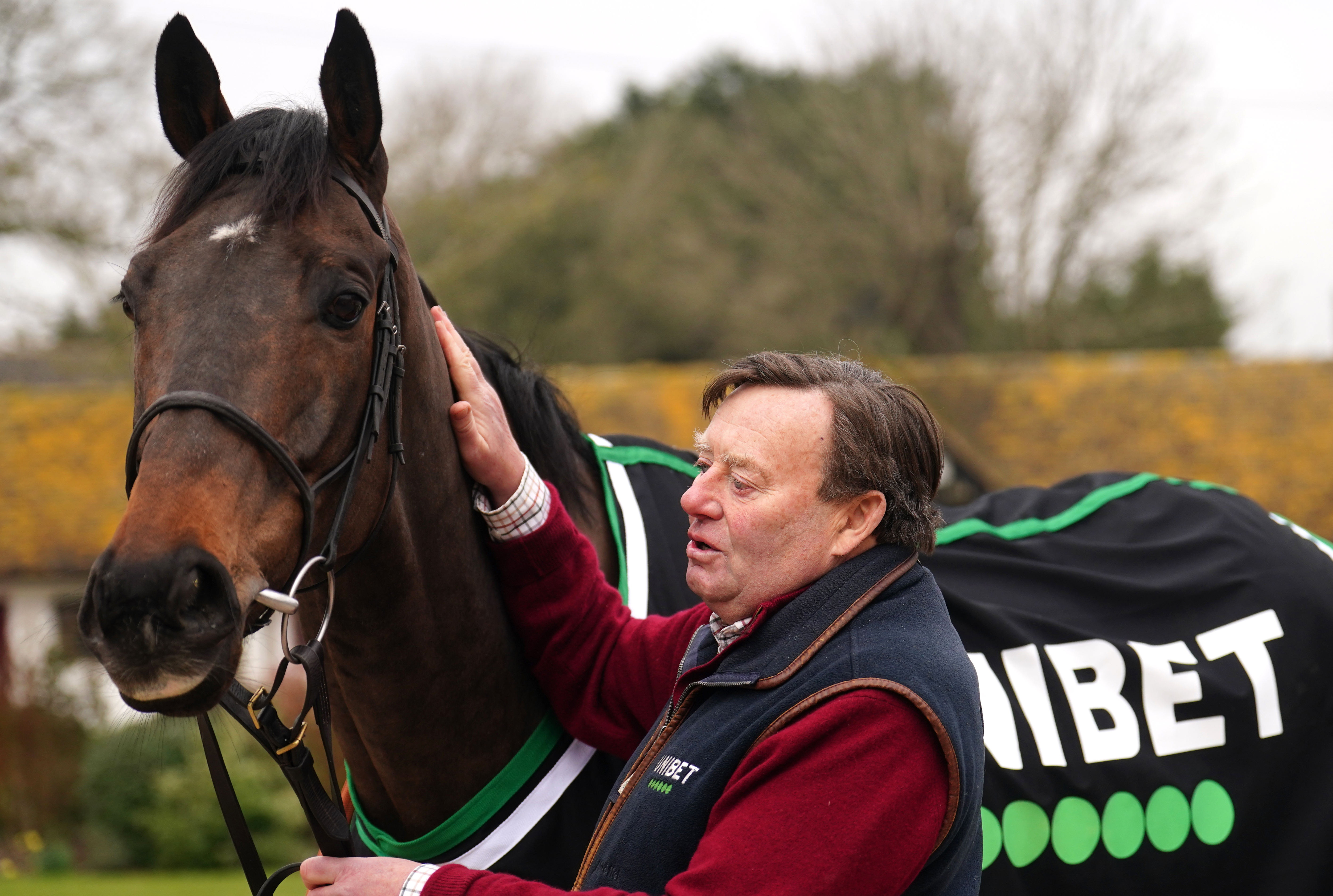 Trainer Nicky Henderson and Constitution Hill during a visit to Nicky Henderson’s stables at Seven Barrows in Lambourn