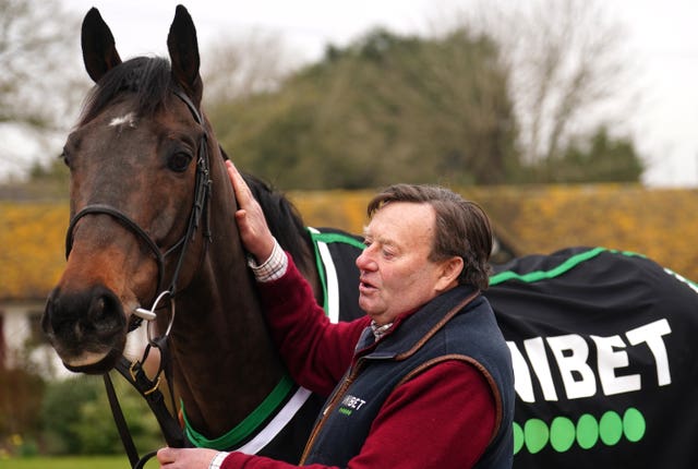 Trainer Nicky Henderson and Constitution Hill during a visit to Nicky Henderson’s stables at Seven Barrows in Lambourn