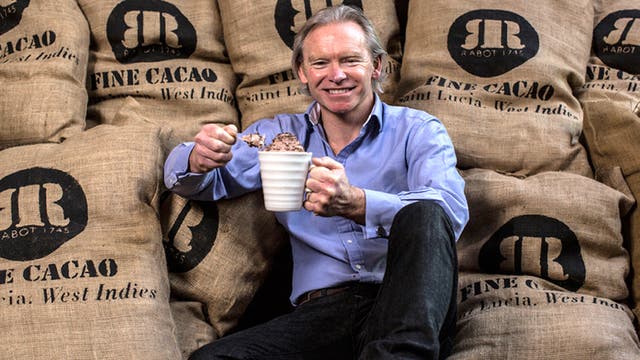 Hotel Chocolat boss Angus Thirlwell drinking hot chocolate