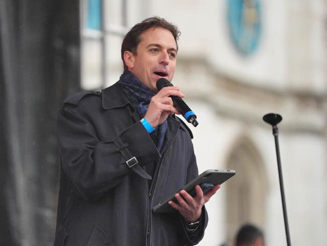 Gideon Falter speaking at a rally in Parliament Square